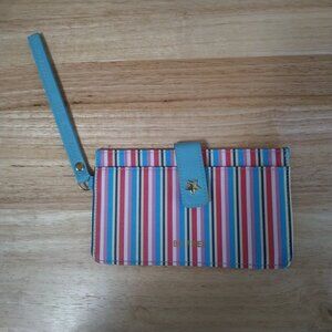 "BE FREE" Striped Wristlet Wallet Pouch Classic Snap Closure Colorful